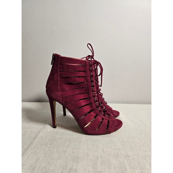 Vince Camuto Shoes - Vince Camuto Womens Heels Burgundy Suede Cutout Lace Up Peep Toe Fionna Size 9